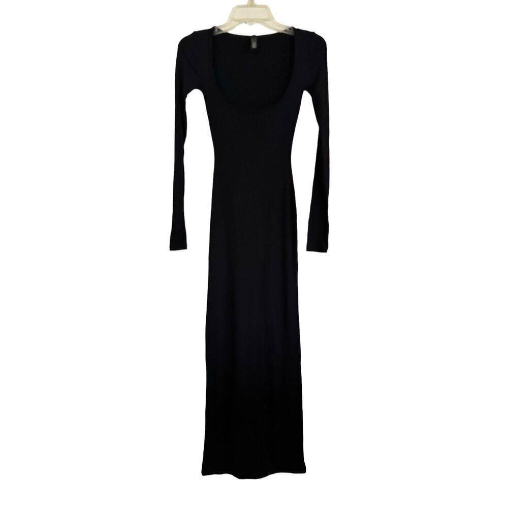 Skims Women's Solid Soft Lounge Long Sleeve Dress Onyx Size Medium NWT - Picture 7 of 7